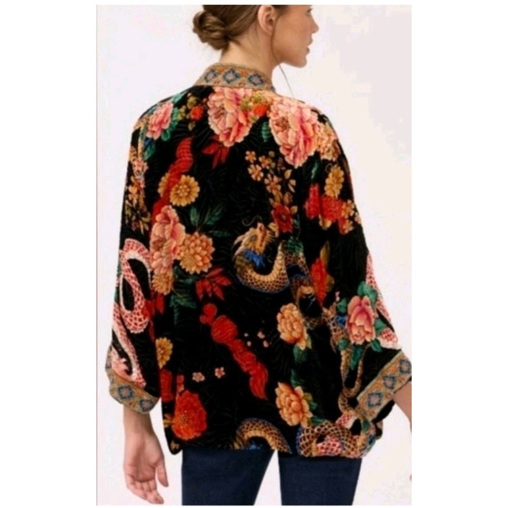 Johnny Was Merhawi Reversible Kimono XXL Black Burnout Velvet Dragon Floral NEW - Picture 2 of 16